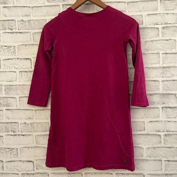 Girl’s TEA magenta colored long sleeve floral lotus shift dress 8 - Picture 2 of 4